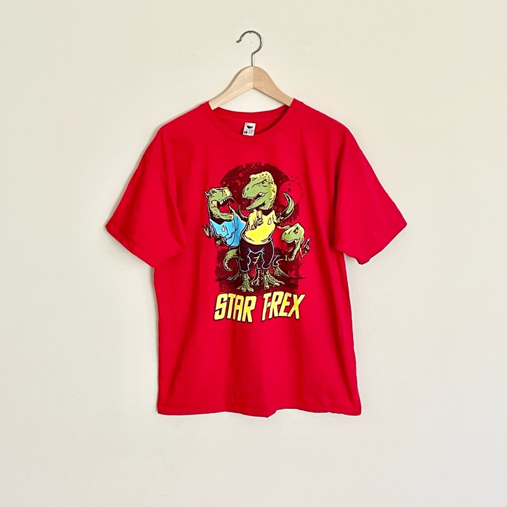 Tee Fury Star T-Rex Mashup Graphic Red T Shirt Adult size Large